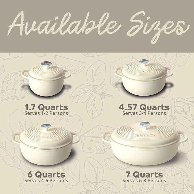 Segretto Cookware Enameled Cast Iron Dutch Oven Pot with Lid 4.57 Quarts, Bianco Perla (Off-White) White Enamel Dutch Oven Cast Iron with Handle Ceramic Cooking Pot for Bread Baking, Basting, Cooking