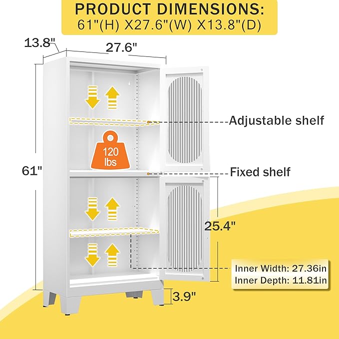 61" Acrylic Glass Pantry Cabinet with Adjustable Shelves for Kitchen, Living Room, Laundry Room and Dining Room