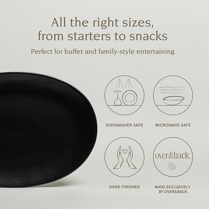 over&back Coupe Stoneware Serving Platter - Elegant 1-Piece Oval Serving Platter to Complete Your Kitchen Set - 16.4" x 11.5" - Semi-Matte Black