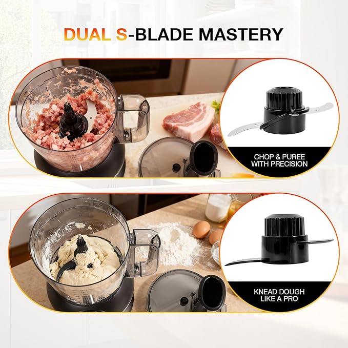 12 Cup Smart Food Processor, Electric Food Chopper Slicer with French-Fry Slicing Shredding Chopping Kneading Cutter, For Meat, Vegetable, Fries, Cheese, Meat & Veggie Prep, Puree