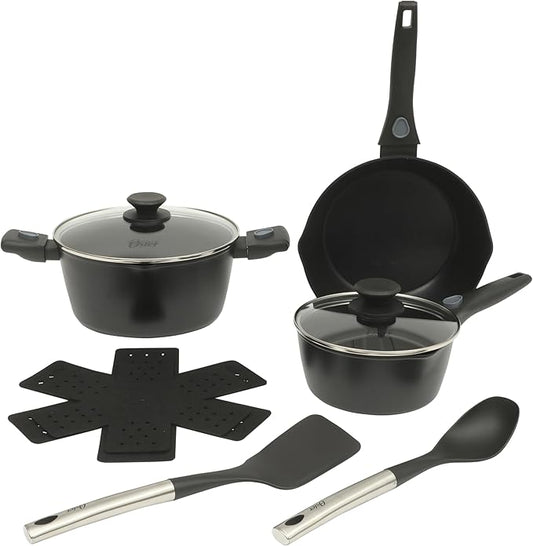 Oster SmartHandle Advance 13-Piece Nonstick Cookware Set ??Matte Black Finish, Induction Base, Detachable Handles, Forged Aluminum, Oven & Dishwasher Safe, With Utensils & Pan Protectors