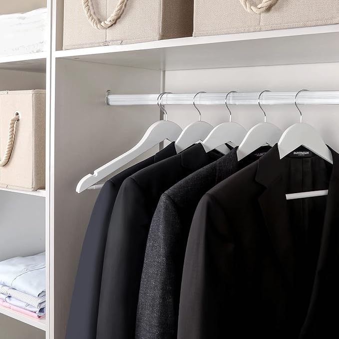 TOPIA HANGER Wooden Coat Hangers 30 Pack, White Wood Suit Hangers with Non Slip Pants Bar, 360째 Swivel Hook and Shoulder Notches for Camisole, Jacket, Pants, Smooth Finish Clothes Hangers -CT34W30
