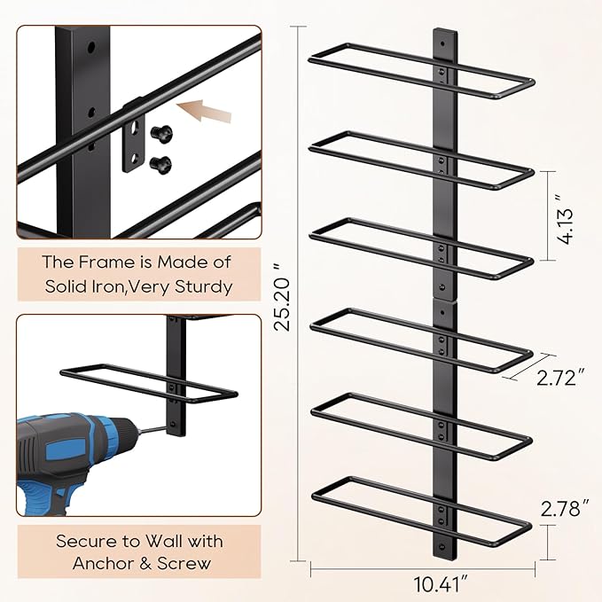 B4Life Wine Rack and Holder Wall Mounted 12 Bottles, Metal Hanging Mount Racks for Wall, Liquor, Champagne for Bottles Storage Home Bar, Cellar and Kitchen, Dining Room (Black, 12 Bottle)