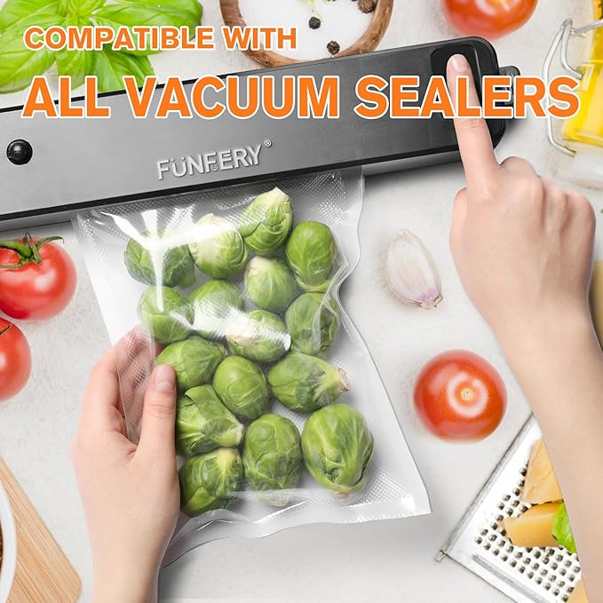 FUNFERY Precut Vacuum Sealer Bags for Food, 150 Pint 6" x 10" and Quart 8" x 12" and Gallon 11" x 16", Food Long-Term Storage and Sous Vide Commercial-Grade Bag, BPA Free