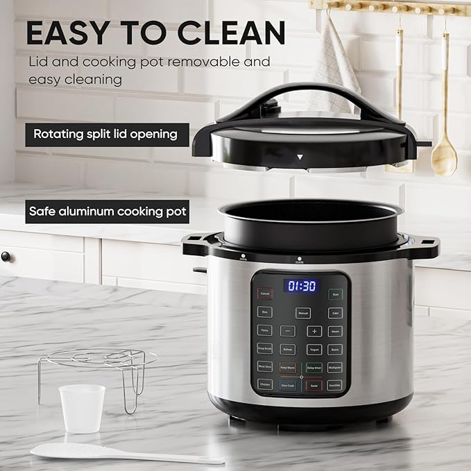 DUMOS 16-in-1 Electric Pressure Cooker 8 QT Stainless Steel Multi Cooker Electric for Pressure, Rice, Steamer, Yogurt Maker, Slow Cook, Black