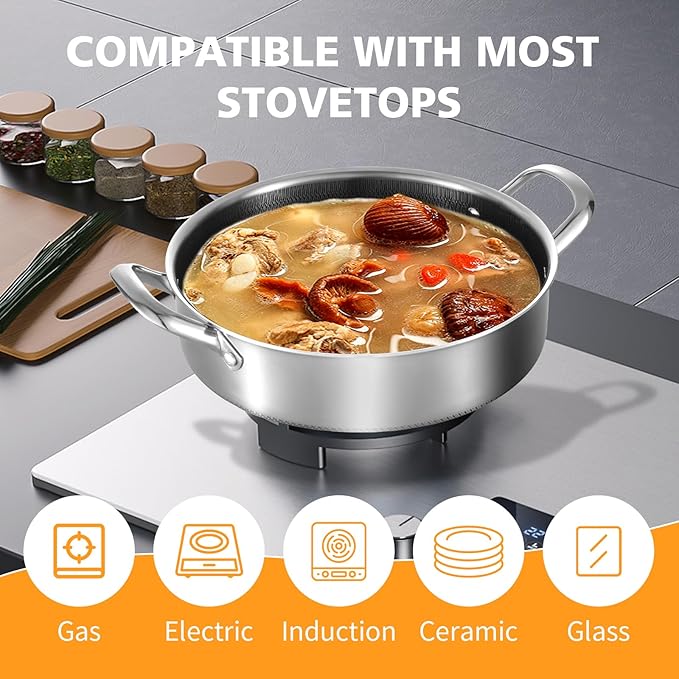 Stainless Steel 7QT Saute Pan 14 Inch Deep Frying Pan with Lid Nonstick,Hybird Induction Cooking Pan,PFOA Free Cookware,Large Skillets