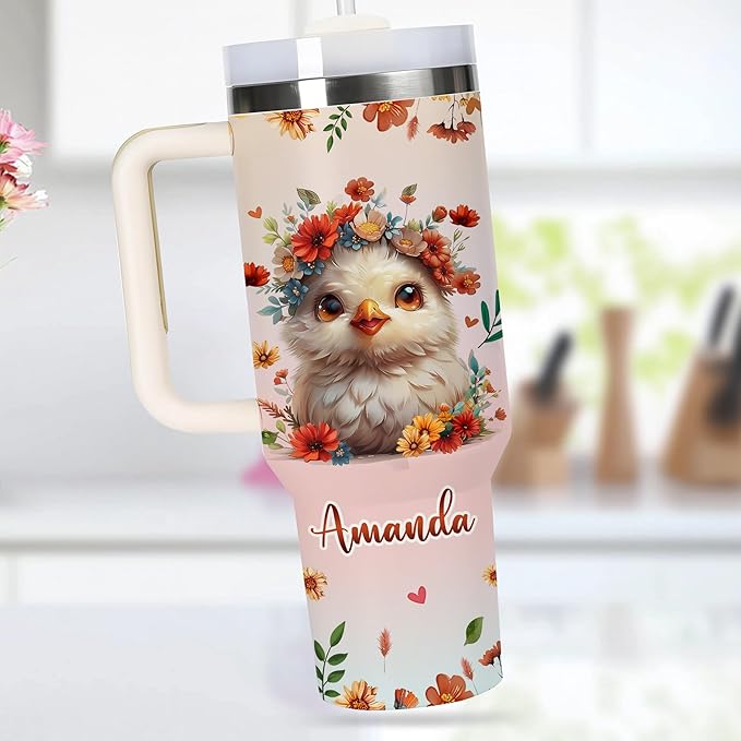 AGGLOMEKC Personalized Cute Chicken Cup - Mother's Day Birthday Gift For Animal Lovers - Just A Girl Who Loves Chicken Tumbler 40oz With Custom Name - Pet Lover Gifts For Women, Her