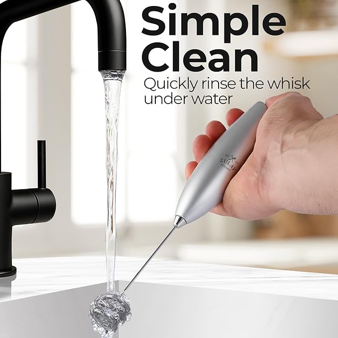 Zulay Kitchen Patented Tornado Triple Whisk Milk Frother with 4 Duracell Batteries ??Handheld Foam Maker for Coffee, Lattes, Matcha & Hot Chocolate ??Rich, Creamy Froth in Seconds