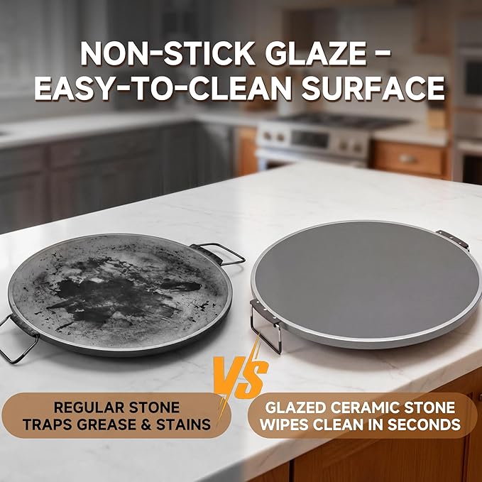 SENSCHEF 12-Inch CrustyBake Beginner's Black Glazed Stone Pizza Oven: Quick 800째F Heating, Easy-Clean Design, Recipe Book & All Tools Included - Perfect for First-Time Pizza Makers at Home