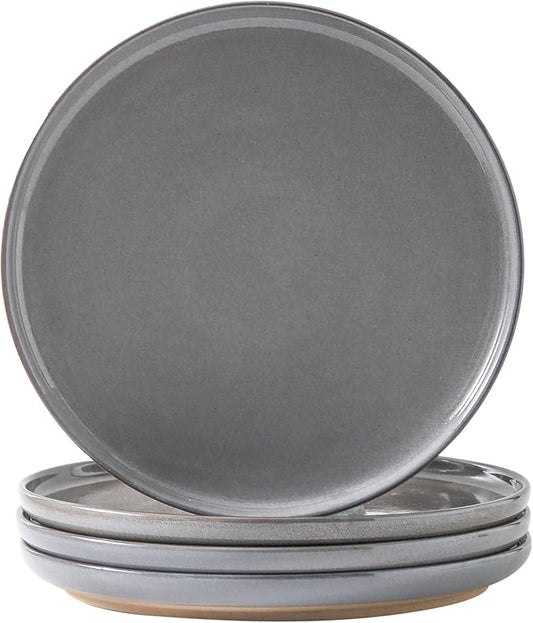 Ceramic Dinner Plates Set of 4,Stoneware 10 Inch,Microwave,Dishwasher and Oven Safe,Porcelain Dessert Plates for Pasta,Salad and Steak,Dishes Set for Kitchen,Scratch Resistant,Gray
