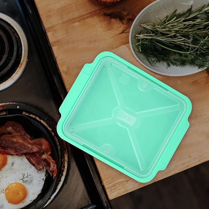 MMUGOOLER Microwave Easy Bacon Maker/Cooker with Lid, Safety, Quick and with No Mess, 11.3??L x 9.0" W x 2.4" H- Blue