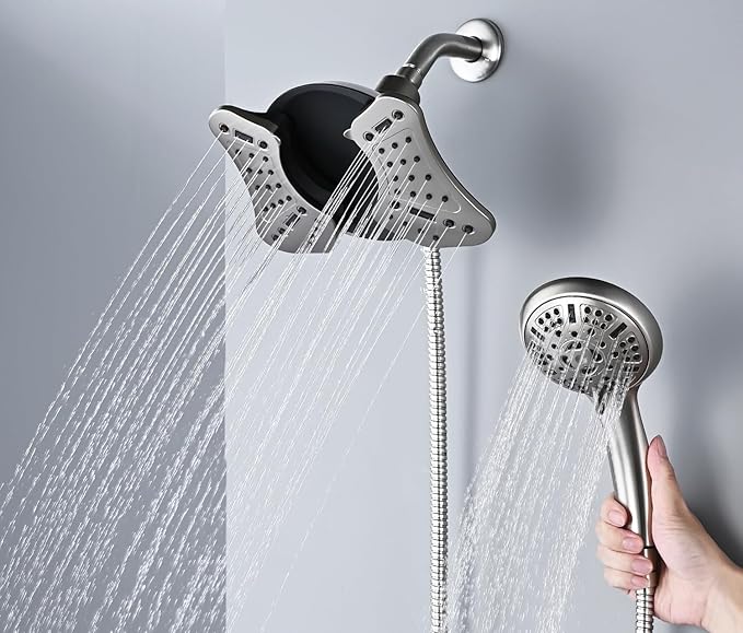 GRICH High Pressure Shower Head, Shower Heads with 9 Modes Handheld Spray Combo, 2 in 1 Rain Shower Head with Handheld Spray with 60" Hose, Adjustable Dual Showerhead with Anti-Clog Nozzles, Nickel