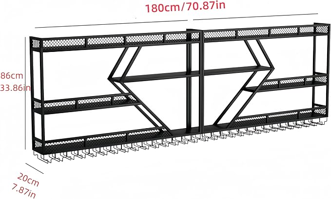 71 Inch Metal Wine Rack Wall Mounted, Modern Bar Shelves Wall Mounted Wine Rack with LED Light, Liquor Shelf Wall Mounted, Bar Shelves for Liquor Bottles (Black with Warm Led, 71-3 Tier)