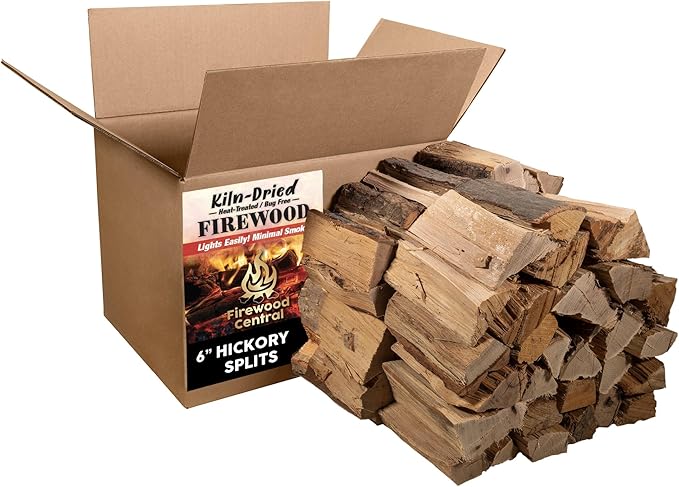 Firewood Central Kiln-Dried PA Hickory ??6??Splits (Approx. 42 lb) ??Bold Smoking Wood for Pizza Ovens, BBQ & Fire Pits ??Easy Light, Low Smoke, USA Sourced