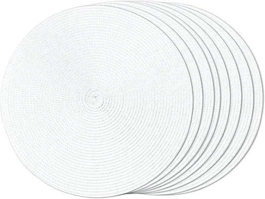FunWheat Round Braided Placemats Set of 8 Place Mats for Dining Tables Woven Washable Non-Slip Table mats Small 13 inch(S White, 8pcs)