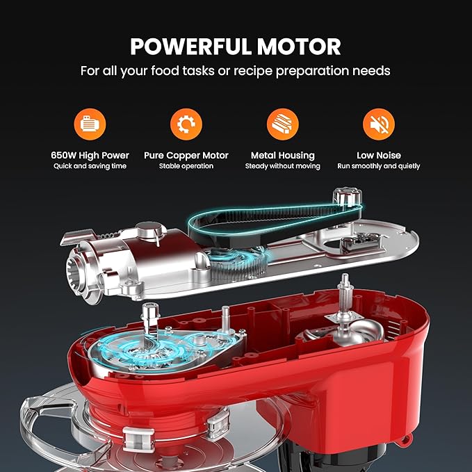 VIVOHOME 3-in-1 Stand Mixer, 6 Quart Electric Tilt-Head Kitchen Mixer with Bowl, Multifunctional Food Mixer with Meat Grinder and Blender Attachments, Dough Hook, Beater, and Whisk, Red