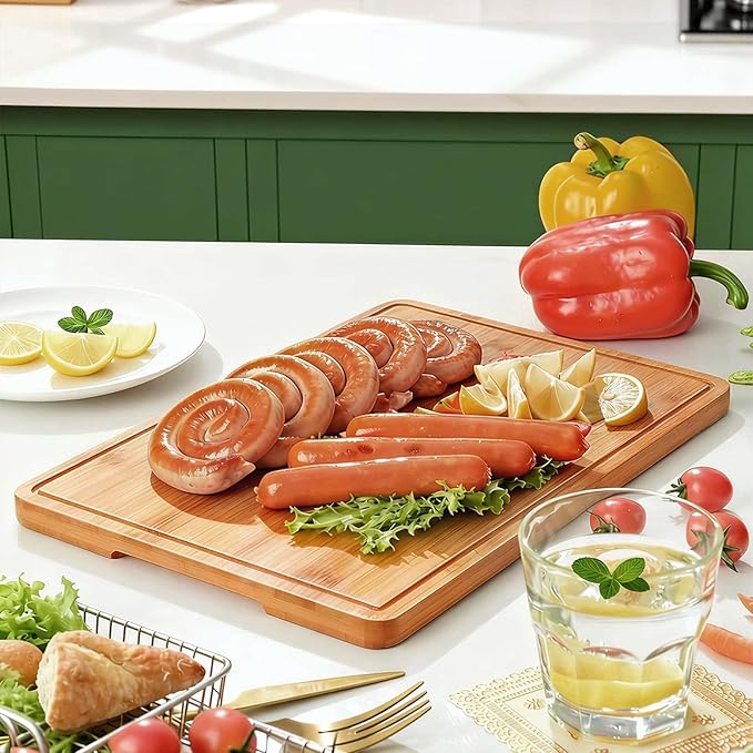 Zarler Bamboo Cutting Boards for Kitchen, 16x11 Durable Wood Cutting Board with Juice Grooves and Handles, Wooden Chopping Borad Set for Meal Prep, 500??Carbonized Bamboo, XL Size, Ideal Kitchen Gift