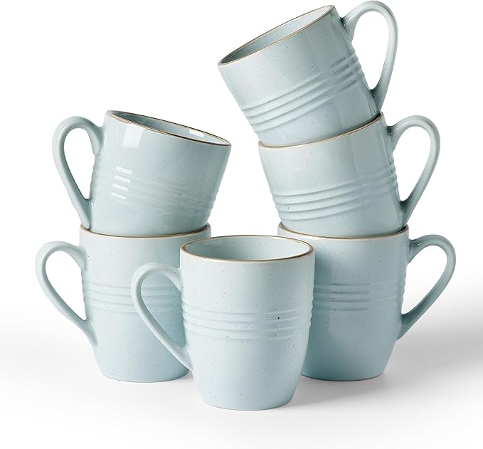 famiware Jupiter Coffee Mugs Set of 6, 14 OZ Coffee Mug, Microwave and Dishwasher Safe, Coffee Cups with Handle for Coffee, Tea, Cocoa, Milk, Light Blue