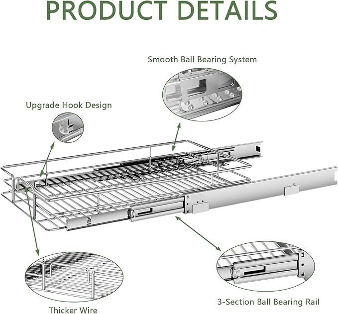 Pull Out Cabinet Organizer 13쩍" W x 18" D, Heavy Duty Cabinet Pull Out Shelves, Slide Out Drawers Organization for Kitchen Cabinets Bathroom