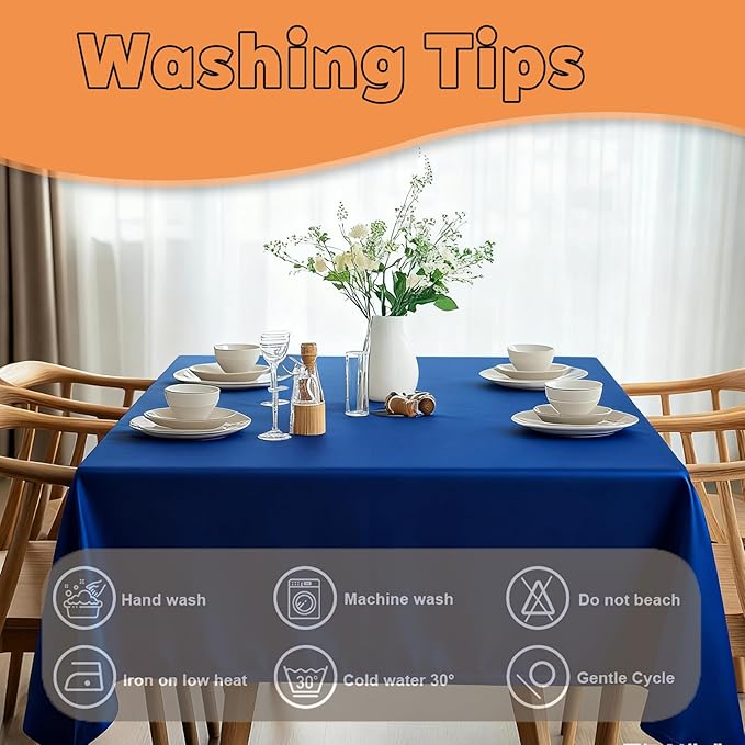 TWINPRET Rectangle Tablecloth 60 x 102 Inch, Blue Waterproof Washable Polyester Table Cloth - Stain & Oil Resistant Rectangular Table Cover for Banquet & Party (Fits 6 Foot Tables) [2 Pack]