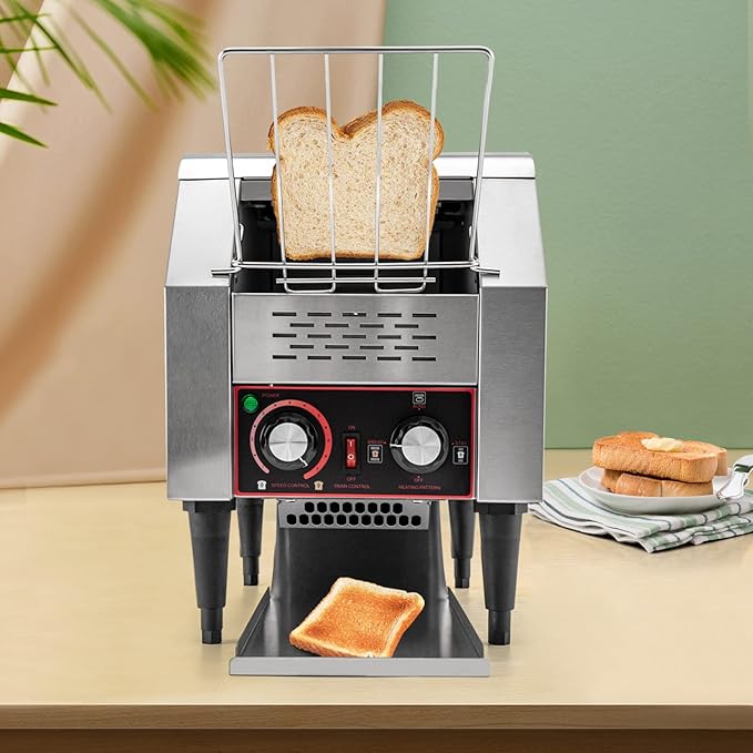 Heavy Duty Conveyor Toaster Oven Electric Bread Oven Industrial Toaster Commercial for Bun Bagel Bread Baked Food with 7 Speed and Front/Back Output Modes (150Slices/H)