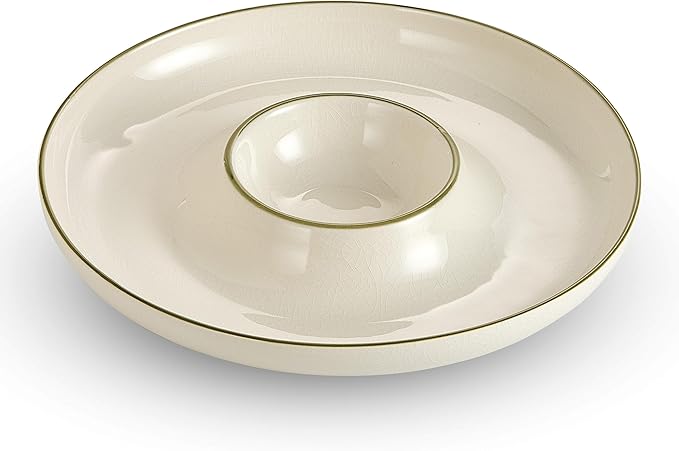 Ceramic Chip & Dip Tray Set: Large 11.5" Serving Platter for Chips & Salsa, Veggies & Dip, Fruits, Snacks, Appetizers Bowl, Entertaining, and Parties