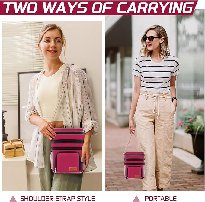 ZRSUN Insulated Lunch Bag for Women Men, Reusable 3 Layers Lunch Box Women, Expandable Reusable Water-resistant Lunch Box for Work Travel Office Picnic Hiking (Red)