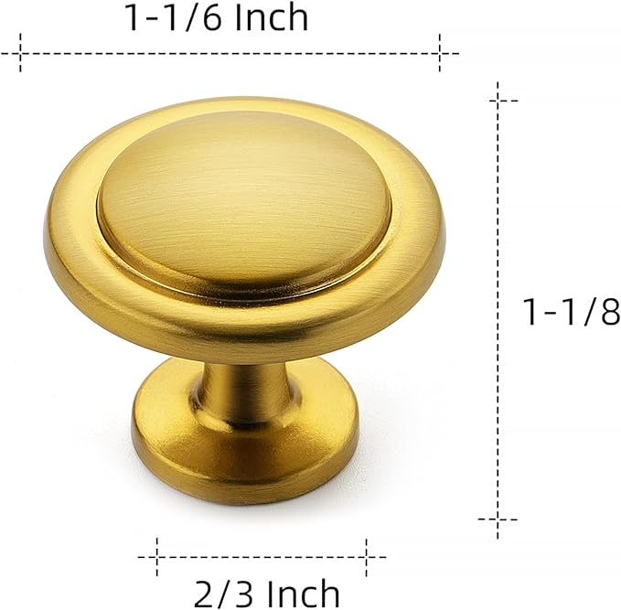 Ravinte 15 Pack 1-1/4 Inch Kitchen Cabinet Knobs Brushed Brass Zinc Pulls Door Handles for Dresser Drawers