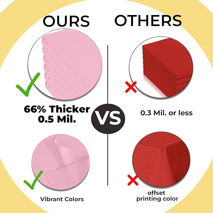 Exquisite 66% Thicker Premium Plastic Table Cloth Rectangle Table Cover 0.5 Mil 24 Pack Pink Table Cloth 54 Inch x 108 Inch Disposable Tablecloth Won't Tear Easily Like Cheap Thin Brands