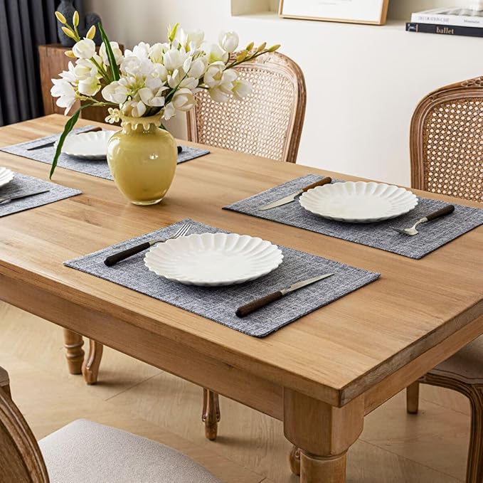 Aironment Placemats Set of 4, Bilayer Thickened Linen Place Mats Heat Resistant Machine Washable Wrinkle Free Carefully Selected Polyester Mats for Kitchen/Dining/Coffee Table (Light Grey)