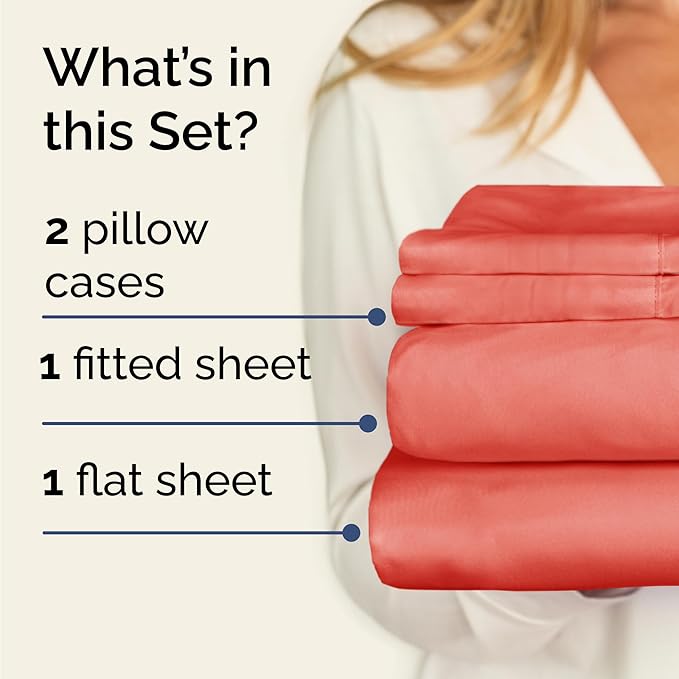 Twin 4 Piece Sheet Set - Cooling & Breathable Bed Sheets - Hotel Luxury Bed Sheets for Women, Men, Kids & Teens - Comfy Bedding with Deep Pockets & Easy Fit - Soft and Wrinkle Free - Twin Coral Sheets