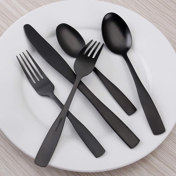 Matte Black Silverware Set, O.C.E. Satin Finish 30-Piece Stainless Steel Flatware set, Tableware Cutlery Set Service for 6, Utensils for Kitchens, Dishwasher Safe
