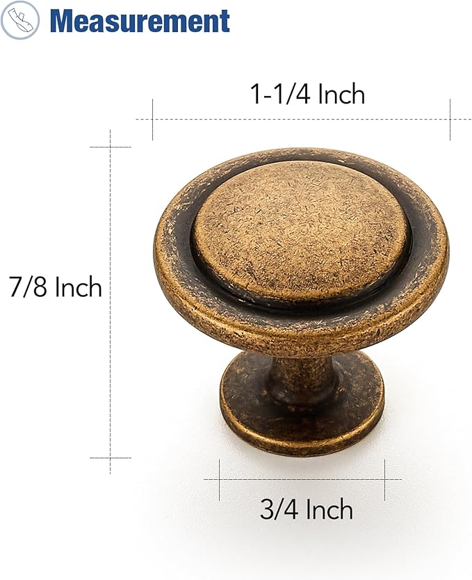 Ravinte 30 Pack 1-1/4 Inch Kitchen Cabinet Knobs Antique Brass Zinc Pulls Door Handles for Dresser Drawers