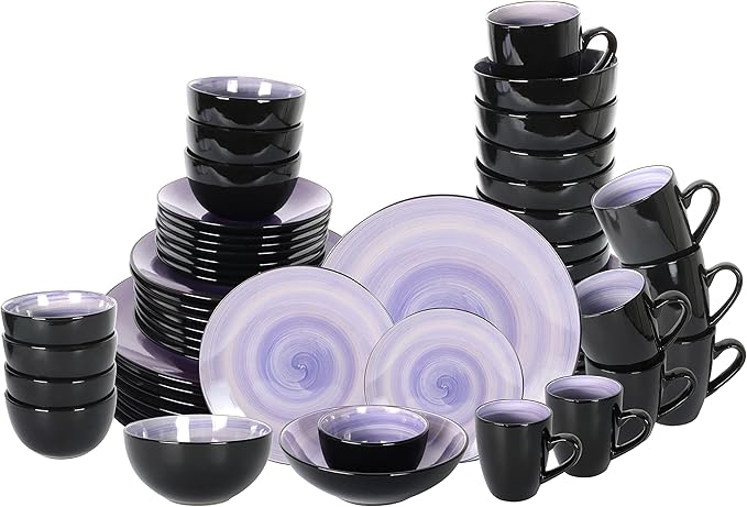 Stoneware Sonoma Dinnerware Set, Black + Speckled Handpainting (56pc Set, Cobalt)