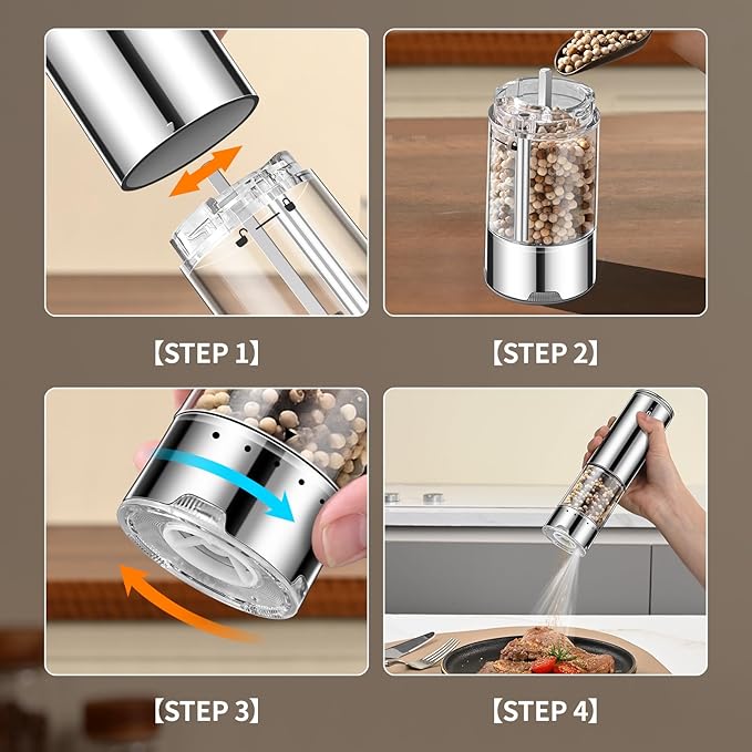 Electric Salt and Pepper Grinder Set Automatic Refillable Salt and Pepper Grinders with LED Light Pepper Grinder Kitchen Gadgets Adjustable Coarseness,One Handed Operation, Large Capacity
