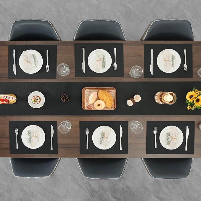 Myir JUN Table Runner, Vinyl Table Runner Indoor 72 Inch Long Arbitrarily Cropped Runner for Table Heatproof for Home Party (Black, 12 x 72 inch)