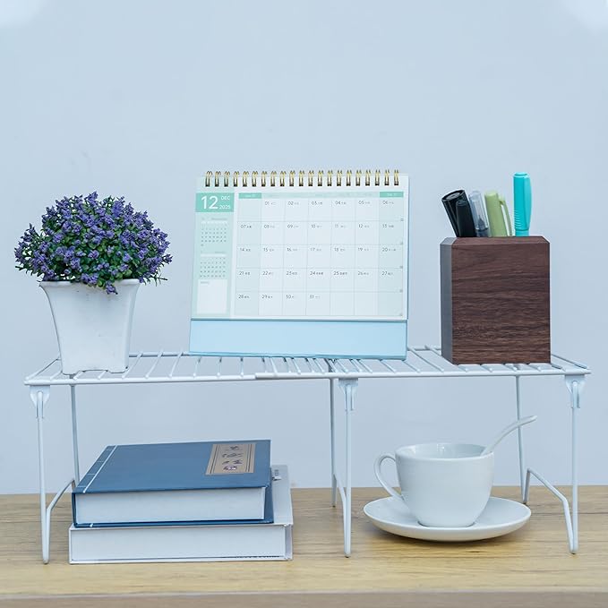 1/2-Piece Set Cabinet Organizer Shelf,Kitchen Counter Shelf,Foldable Pantry Shelf,Plate, Dish,Rustproof Metal Storage Organizer (2, White)