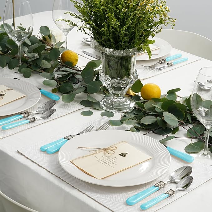 20 Pieces 18/10 Stainless Steel Elegant Silverware Set for 4,Vintage Flatware Set,Dishwasher Safe (20, Blue)