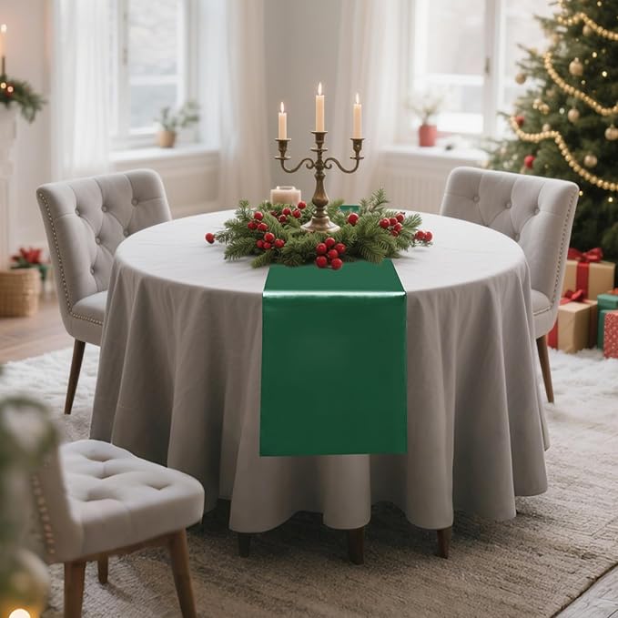Yblut 10 Pack Satin Table Runner 12 x 108 Inch Long Dark Green Silk Table Runner for Wedding Party Banquet Birthday Decoration