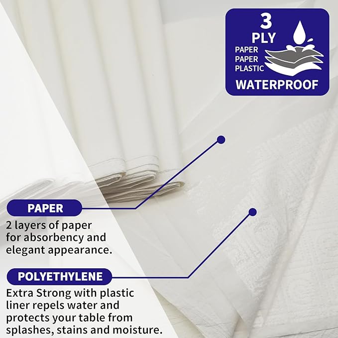[6 Pack] White Square Tablecloths 54x54 Inch, Disposable Paper Table Cloth for Square and Round Tables, Waterproof 3-Ply Paper & Platic Table Cover for Valentine's Day Wedding Bar/Bat Mitzvah