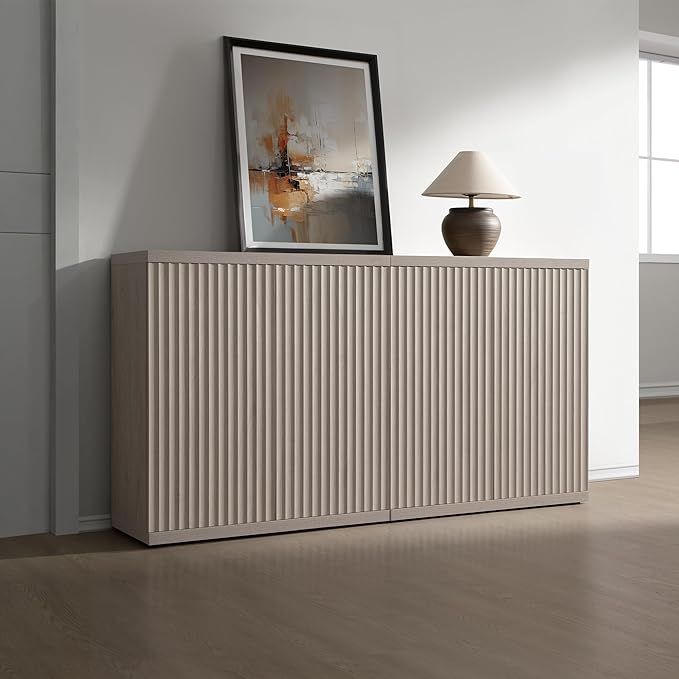 SICOTAS Buffet Cabinet with Storage Accent Sideboard Modern Credenza with Doors & Shelves Fluted Media Console Mid Century Coffee Bar Table for Living Room Kitchen Dining Room Hallway（2PCS）