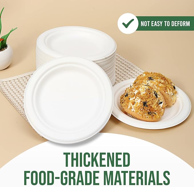 Dessert Plates, 100 Pack Small Paper Plates, Paper Plates 6 Inch ??100% Compostable Plates, Water & Oil Proof Disposable Plates, Microwavable Perfect Paper Plate For Party - White