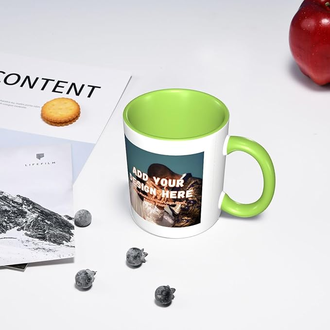 Customizable Mugs and Coffee Cups with Various Creative Designs Customize Your Photos Images Texts Partial or Full-Size Printing (Partial, Green)