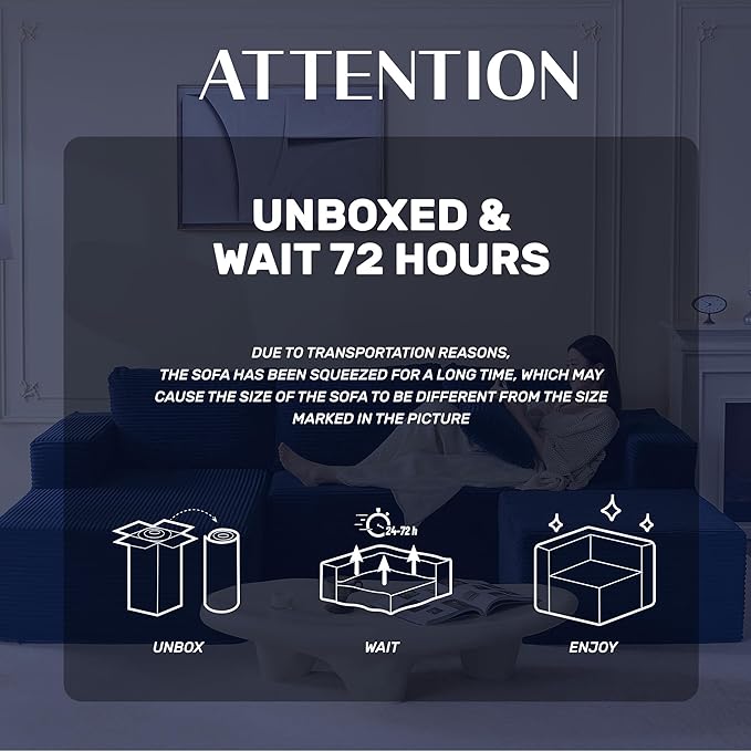 138" Boneless Couch with Deep Seat, Modular Sectional Sofa, Cloud Sectional Couch for Living Room, No Assembly Required, Corduroy, U-Shape 4 Seater Left, Blue