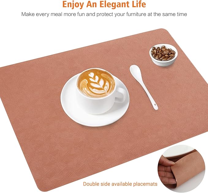 Bxzandya Vinyl Placemats Set of 12 Heat Resistant Easy Clean Non-Slip Place Mats for Dining Table. Faux Leather Waterproof Stain Resistant Wipeable Washable PU Table Mats(12, Coral)