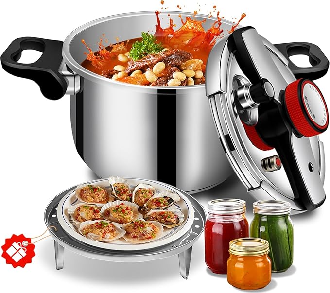 304 Stainless Steel Pressure Cooker 4 QT (4.22 Quart) - Explosion-Proof Safety Lock, One Hand Operation, Fast Cooking, Dishwasher Safe & Induction Compatible Cookware, PETERBOO
