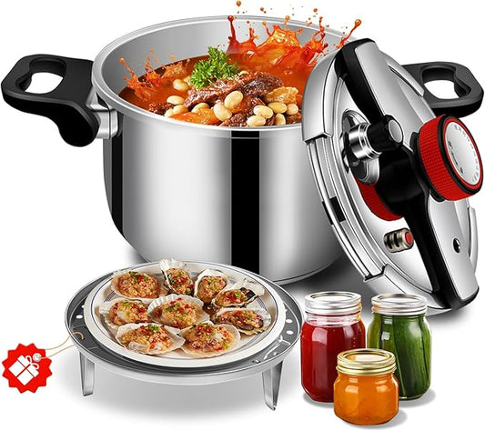 304 Stainless Steel Pressure Cooker 4 QT (4.22 Quart) - Explosion-Proof Safety Lock, One Hand Operation, Fast Cooking, Dishwasher Safe & Induction Compatible Cookware, PETERBOO