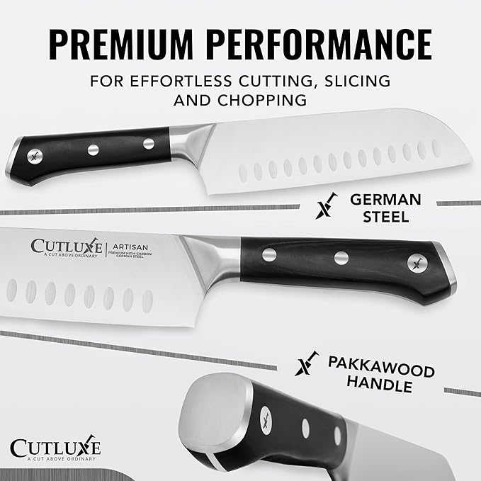 Cutluxe Chef Knife Set, 7 PCS Professional Chef's Knife Set ??Razor Sharp German Steel, Full Tang, Ergonomic Handles ??Artisan Series