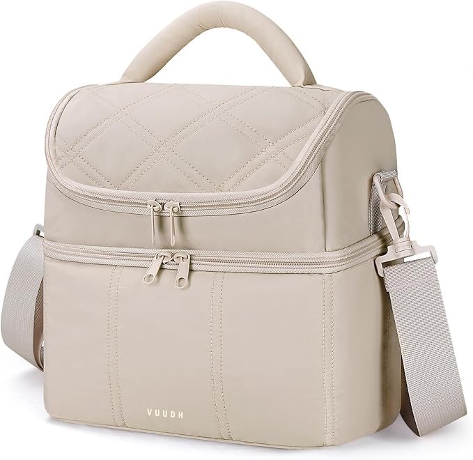 Vuudh Insulated Lunch Bags for Women, Quilted Lunch Box, Lightweight Puffy Padded Waterproof Lunch Tote, Reusable Lunch Cooler bag for Work Picnic Travel