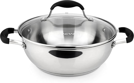 AVACRAFT 18/10 Stainless Steel Everyday Pan, Stir Fry Pan with Five-Ply Base, Chef?셲 Pan with Glass Lid, Multipurpose Stewpot Skillet, Saute Pan, Casserole in Pots and Pans (9 Inch)